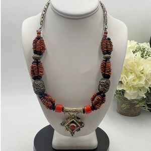 Antique Tribal Moroccan Berber Orange Mediterranean Coral Hirz amulet Necklace